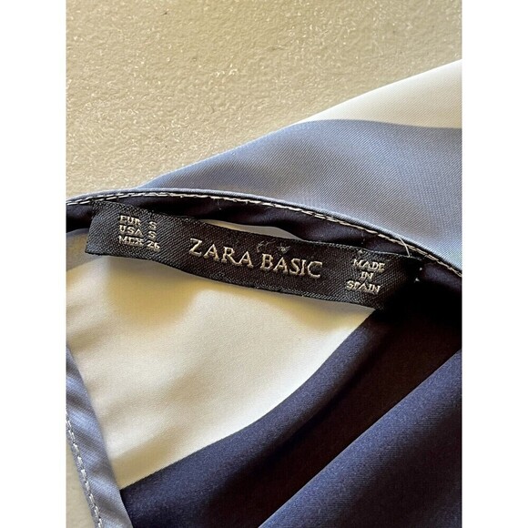 Zara Womens Red Blue Striped Boxy Oversized Pullover Cropped Sheer Blouse S - Picture 6 of 7